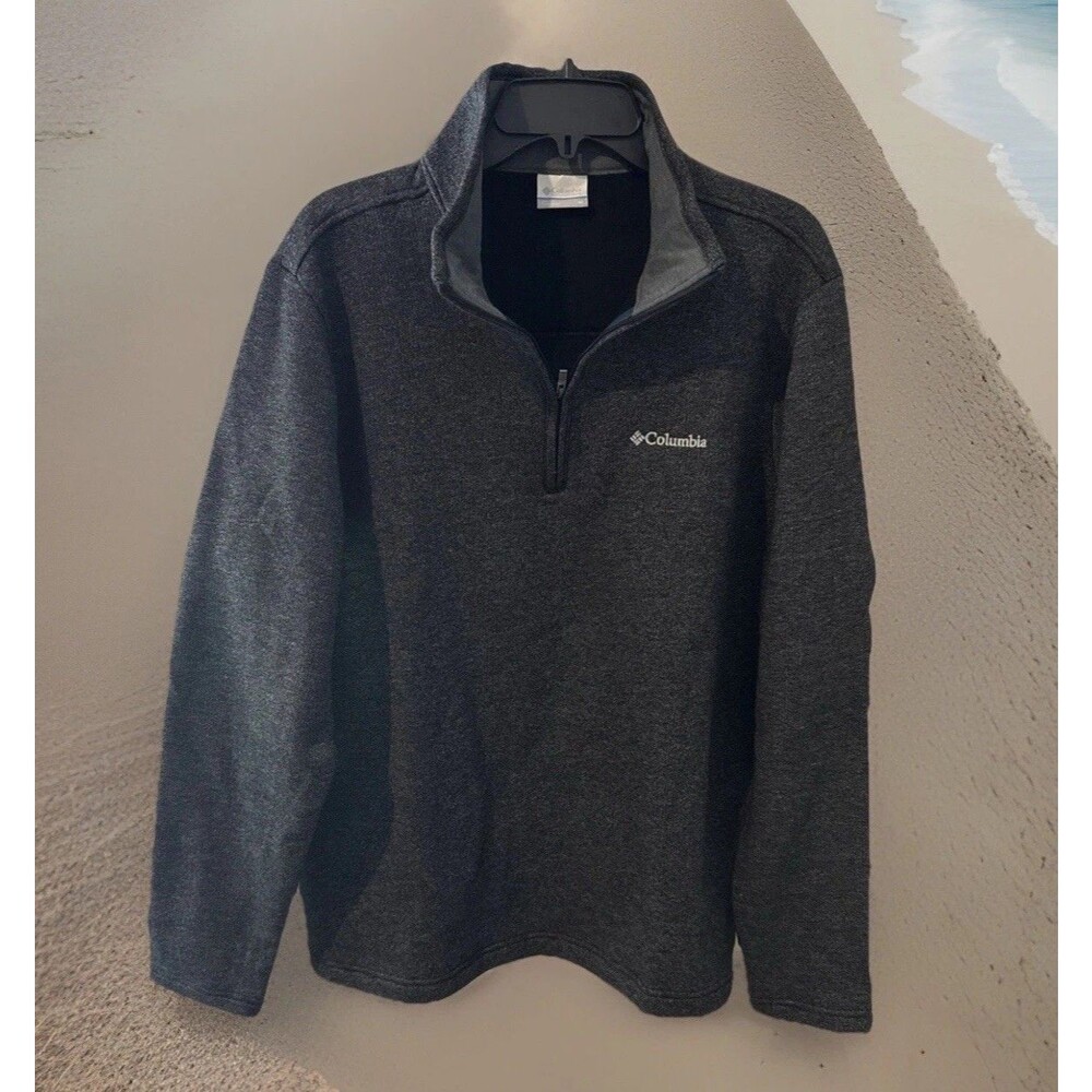 Columbia 1/4 Zip Sweater Dark Gray Knit Pullover Long Sleeve Mens M